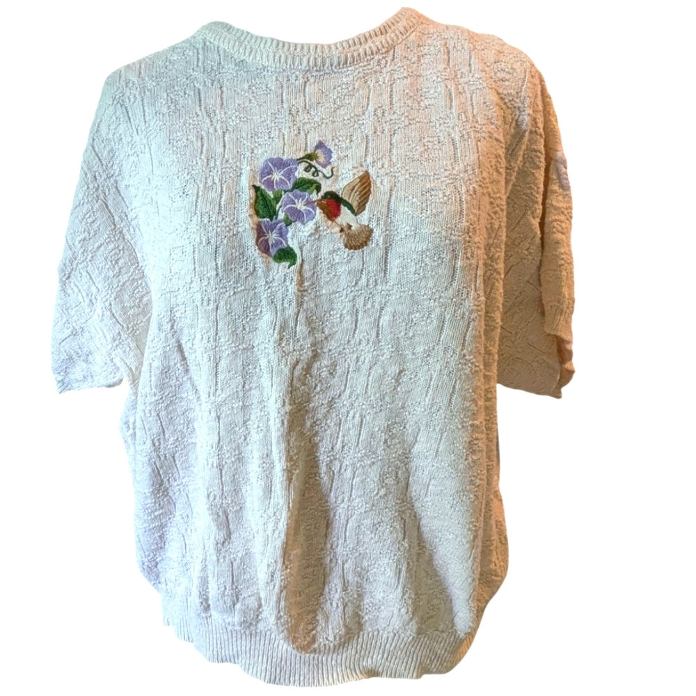 Vintage 90s Hummingbird Flower  Sweater Women’s XL Cottage‎ Core
